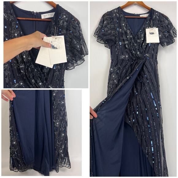 NWT Mac Duggal 2 Embellished V-Neck Floor-Length Gown Dress - Picture 10 of 11